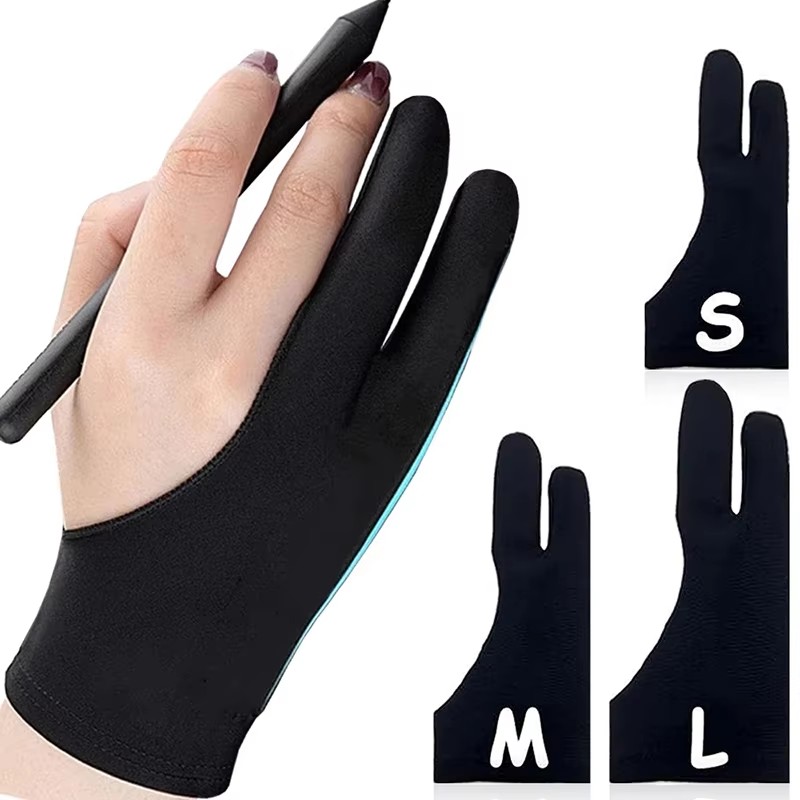 Drawing Glove Artist - ถุงมือวาดภาพแบบสองนิ้ว ป้องกันการสัมผัสหน้าจอ สำหรับแท็บเล็ตวาดภาพ ใช้ได้ทั้งมือขวาและมือซ้าย ป้องกันคราบสกปรก สำหรับ