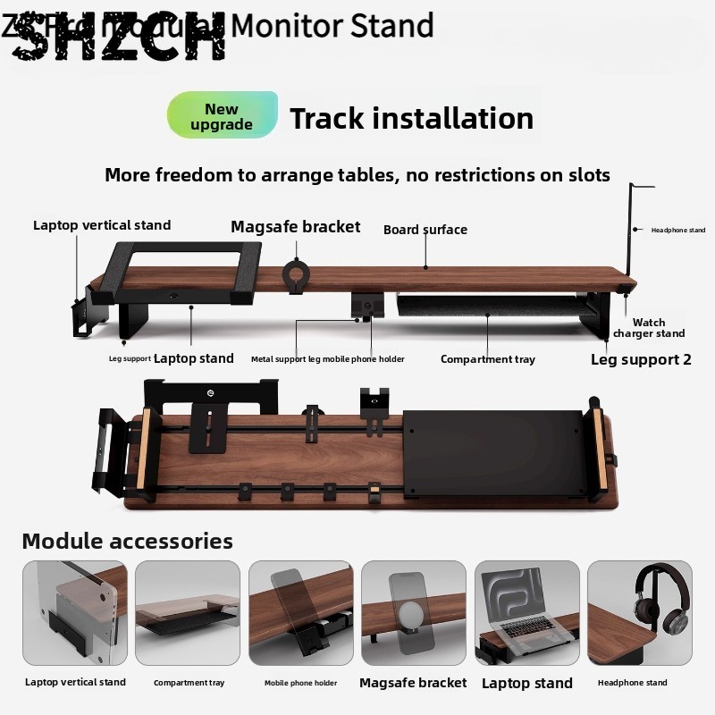 Tablet Lap Desk - Z3 Pro แท่นวางจอแบบโมดูลาร์ แท่นยกจอคอมพิวเตอร์ไม้เนื้อแข็ง แท่นวางจอคอมพิวเตอร์ ระบบจัดระเบียบโต๊ะทำงานตามหลักสรีรศาสตร์