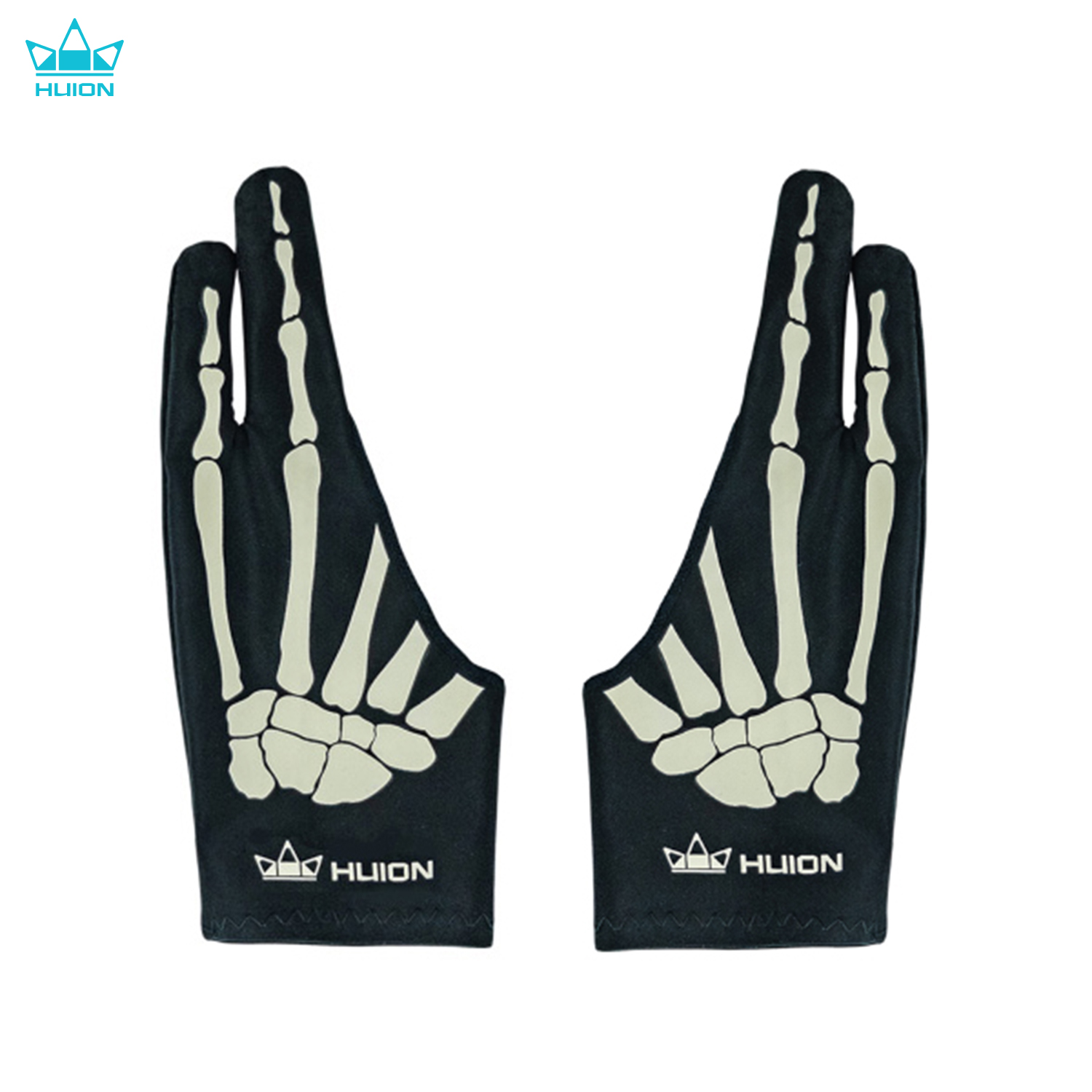 Drawing Glove Artist - ถุงมือโครงกระดูก Huion ถุงมือศิลปินป้องกันการเปรอะเปื้อนสองนิ้ว ถุงมือวาดภาพที่ยืดหยุ่นและสะดวกสบาย